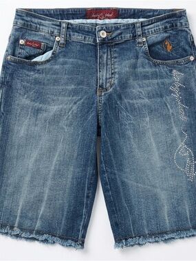 Baby Phat Women's Blue Denim Jean Shorts with Rhinestone Detail